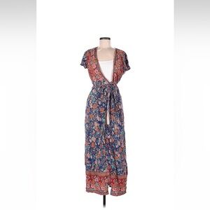 Pretty Garden Wrap All Over Floral Print Red Maxi Dress